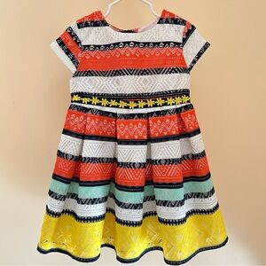 Colorblock Lace Party Dress | Girl 4T | Fit & Flare | Orange Navy Mint Yellow